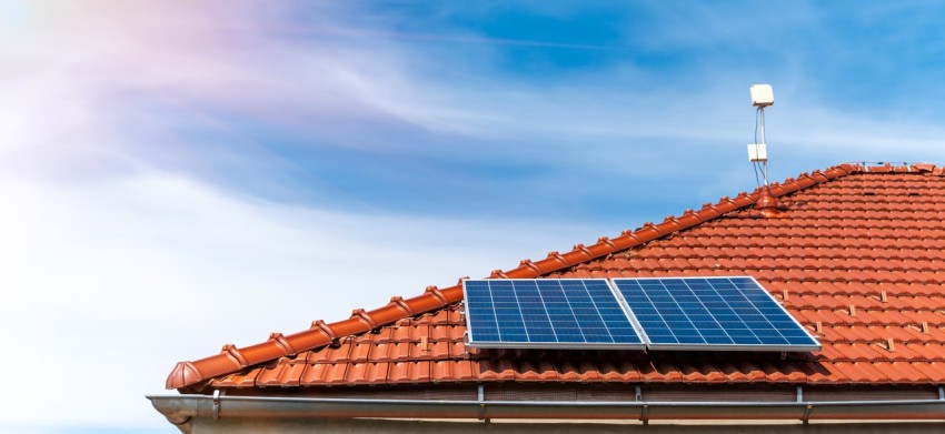 Solar panels on the roof of a family house
