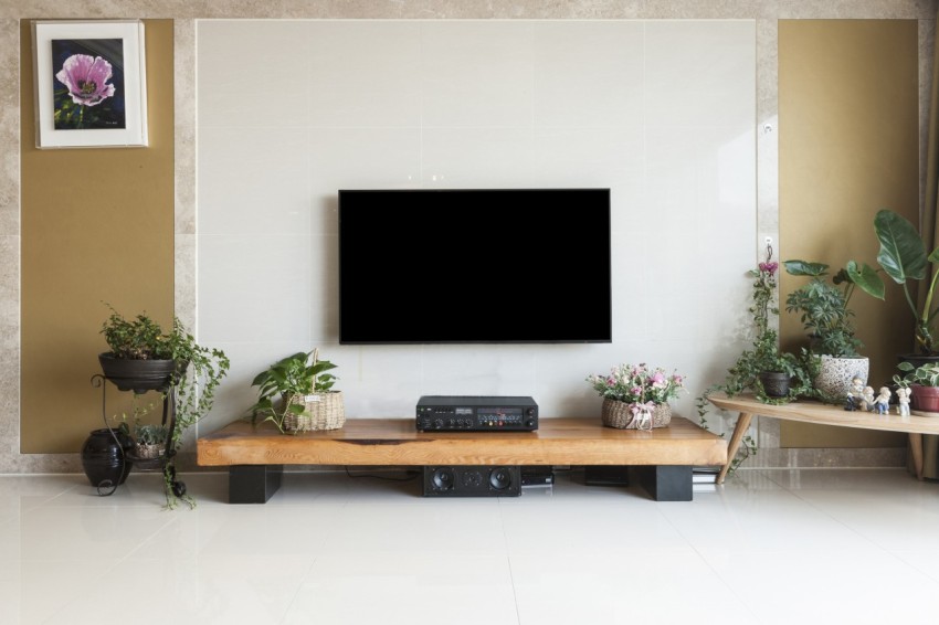 Living room with smart television