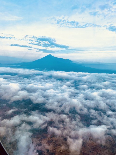 Aerial view of mount meru Arusha from the airplane window
